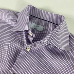 Camicia Eton con bottoni uomo media viola a righe vestibilità contemporanea 16,5 42 - Foto 1 di 10