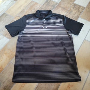 OAKLEY REGULAR FIT STRIPED GOLF POLO SHIRT BLACK GRAY MENS LARGE - Picture 1 of 3