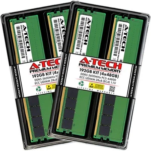 A-Tech 192GB 4x 48GB 2Rx8 PC5-44800E DDR5 5600 MHz ECC UDIMM Server Memory RAM - Picture 1 of 6