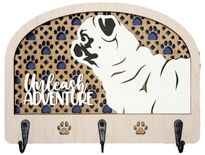 Soporte de correa decorativo para perro Pug, 8 1/4" de ancho x 6" de alto regalo artesanal para amantes de los perros - Imagen 1 de 2