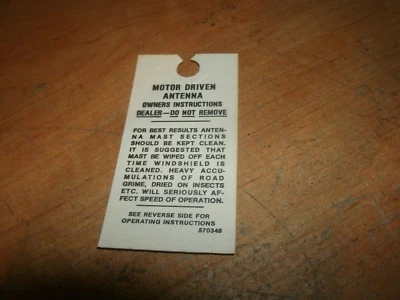 1961 1962 1963 Pontiac Catalina Bonneville Star Chief antena eléctrica etiqueta Inst Foto 1 de 2
