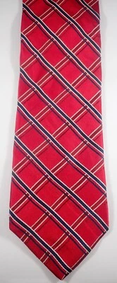 JOHN W NORDSTROM ROJO CON RAYAS AZULES Y BLANCAS A CUADROS 100% SEDA CORBATA PARA EL CUELLO EE. UU. Foto 1 de 4