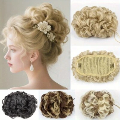 Curly Hair Bun Extension Clip Messy Updo Scrunchie High-Temperature Synthetic - Image 1 of 4