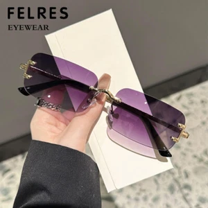 Women Metal Square Sunglasses Rimless Outdoor Shade Glasses UV Protection New - Picture 1 of 28