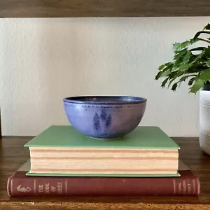 Studio Hand Thrown Art Pottery Small Bowl Purple Hues Artist Signed 3" x 5.25" - Picture 1 of 7