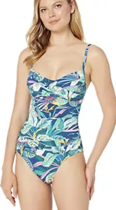 Bleu Rod Beattie It's A Jungle Out There Draped One Piece Swimsuit Size 14 Blue - Picture 1 of 12