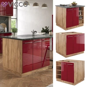 Kücheninsel Küchenblock Einbauküche Fame-Line Eiche Bordeaux Rot 90 cm Vicco - Bild 1 von 7