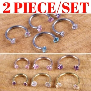 2 X CZ Horseshoe Gem Piercing Surgical Steel Claw Barbell Ring Septum Ear Nipple - Picture 1 of 8