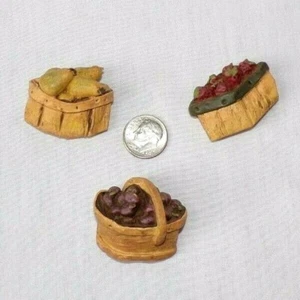 Lot 3 Miniature Fruit Basket Embellishments Strawberry Plum Pear Resin 1-1.25" - Picture 1 of 1