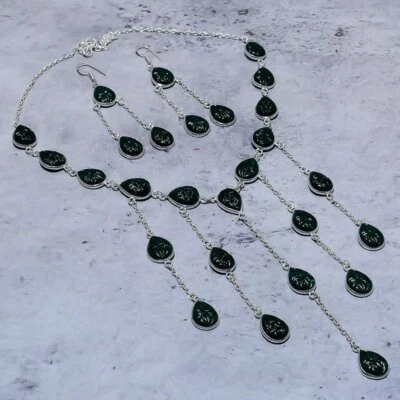 Conjunto de joias de prata esterlina 925 feitas à mão com pedras preciosas de diópsido cromado o015 - Imagem 1 de 4