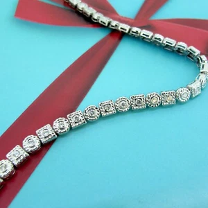 1.83 ctw Diamonds Round Cut 14k White Gold Round & Square Links Tennis Bracelet - Picture 1 of 7