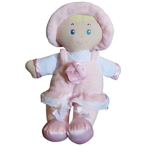 Kids Preferred Pink Baby Doll Plush Blonde Hair Blue Eyes Satin Flower Crinkle  - Picture 1 of 3