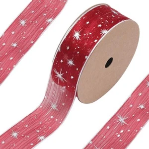 40 Yards Pink Organza Ribbon Christmas Sheer Ribbon Red Silver Transparent St... - Picture 1 of 5