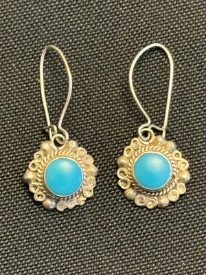 Винтажные серьги-подвески из стерлингового серебра 925 пробы с бирюзой 1/2 дюйма x 1 дюйм - Изображение 1 из 4