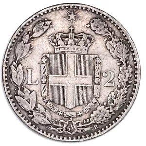 ITALIA Umberto I 2 Lire 1882 - Argento Silver - Imagen 1 de 2
