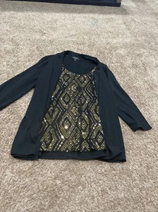 Elementz Black And Gold Sweater Geometric Sequin Connected Woman Size S - Picture 1 of 6