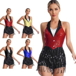 Womens Dancewear Samba Jumpsuit Fringe Leotard Tassel Dresses Sleeveless Tango - Picture 1 of 42