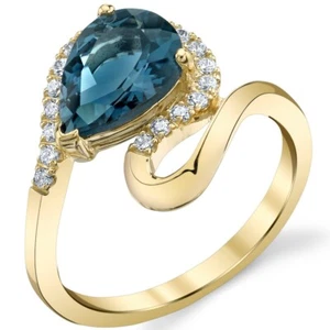 Anillo en forma de pera de topacio azul londinense de oro amarillo 14 quilates talla 5-9 - Imagen 1 de 4