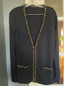 Adrienne Vittadini Womens Long Sleeve Knit Gold Chain Navy Blue Cardigan XL - Picture 1 of 5