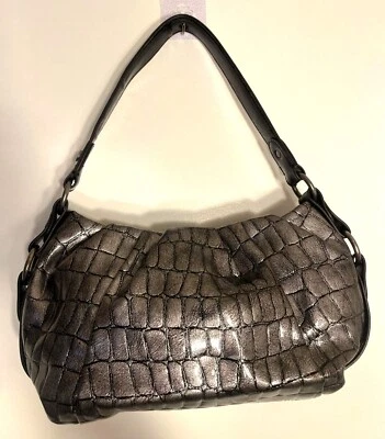 Bolso de Hombro Simply Vera Wang Metálico Cocodrilo Repujado Correa Negra Hobo Cartera Foto 1 de 4