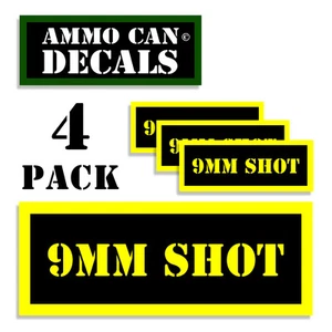 9MM SCHUSS Munitionsdose Etiketten Munitionskiste Aufkleber Abziehbilder 4er Pack YW MINI 1,5 Zoll - Bild 1 von 2
