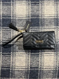 Bebe Black Quilted Wristlet Wallet Clutch Gold Logo New - Picture 1 of 7