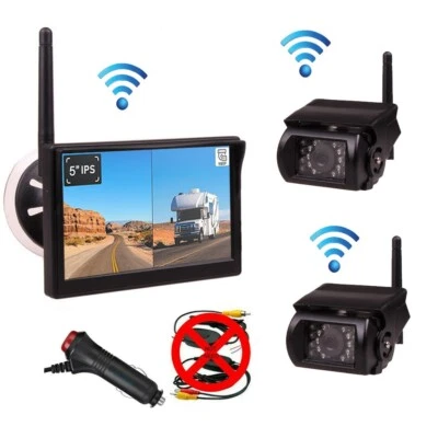 2 Digital Wireless Car Rear View Reverse Camera 5" Split Monitor For Truck Van - image 1 of 4