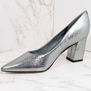 NEW Marc Fisher Women's Zala Pump Block Heel Pointed Toe Silver Snakeskin 5.5 - Picture 1 of 9