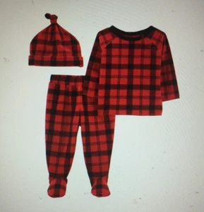 NIP Baby Unisex Boy/Girl Carters 3 Piece Outfit Set 3 Month Sleep/Travel Red/Blk - Picture 1 of 2