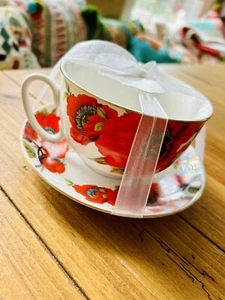 Graces Teaware “Poppy” Flowers - China Tea Cup and Saucer Plate Set Perfect! - Picture 1 of 6