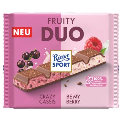 SCHOKOLADE-TAFEL Ritter Sport Fruity Duo Yogurt Crema e Lampone Pezzi 218g
