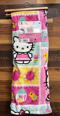 Hello Kitty Easter Plush Throw Silk Touch 50 x 70" “Patchwork Kitty Easter” NWT - Image 1 of 4