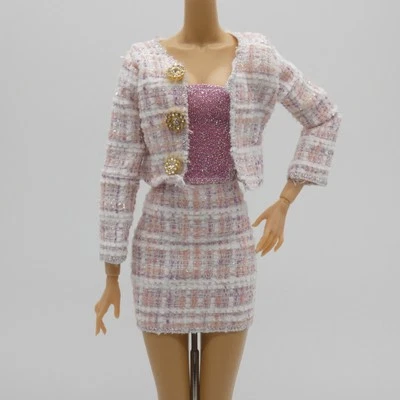 Barbie Model Muse Doll Size Light Pink Tweed Skirt Suit Mid Thigh Length Xian - Image 1 of 4