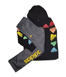 Adidas Youth Large (14-16) Logo Printed Hooded Shirt & Fleece Track Pants Outfit - Picture 1 of 13