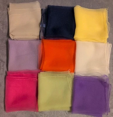 Lote de 9 lenços de chiffon transparente vintage cor sólida cabeça ou pescoço cachecol quadrado - Imagem 1 de 4
