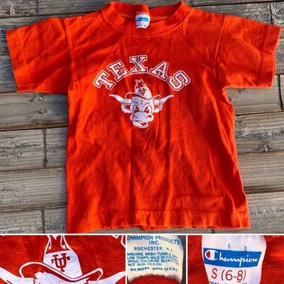 Vintage Texas UT T Shirt Kid Size S 6 8 Champion Blue Bar Single Stitch Orange - Image 1 of 4