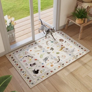 Alfombra Puerta Entrada Interior 2x3 Alfombra Lavable a Máquina Boho Floral Animal Gato Pequeña... - Imagen 1 de 8