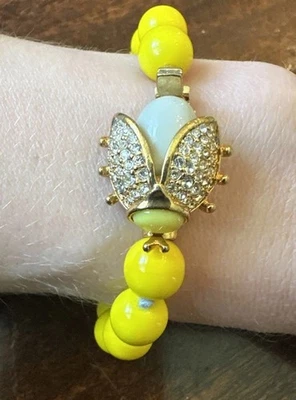 J Crew Bracelet Beaded Glass Bumblebee Jcrew Crystal Bee Bug Vintage Knotted - Image 1 of 4