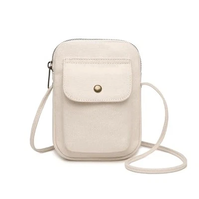 Bandolera de nailon con cordón para teléfono móvil elegante accesorio con lona/beige Foto 1 de 4