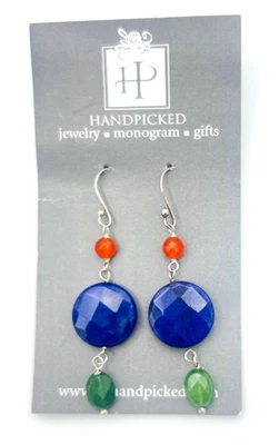 Handpicked Sterling Silver Purple Orange Green Jade Dangle Drop Earrings NOS - Image 1 of 4