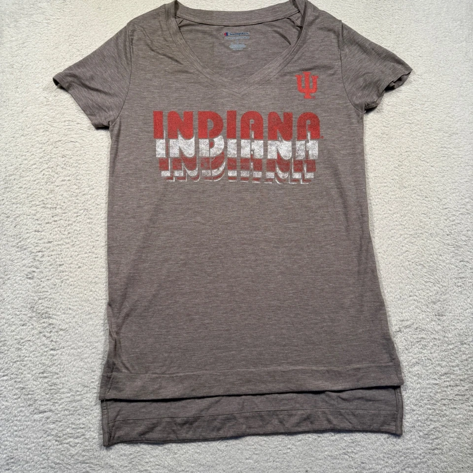 Camiseta Champion Indiana University Hoosiers cuello en V para mujer corte pequeño gris IU Foto 1 de 4