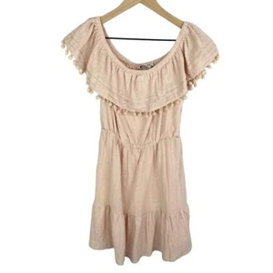 Lush Off Shoulder Dress Pom Pom Layered Small Pink - Picture 1 of 10