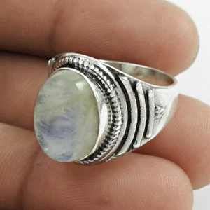 Oval Rainbow Moonstone Stone Anniversary New Cocktail Ring Solid Sterling Silver - Picture 1 of 8