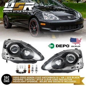 DEPO JDM Black Projector Headlight + Bulb For 2002-2005 Honda Civic 3D Si HB EP3 - Picture 1 of 15