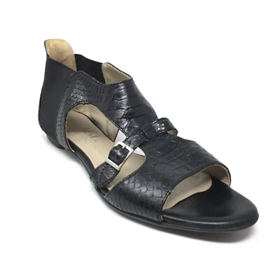 Sandálias sapatos femininos AGL Gladiator tamanho 38 UE/8 EUA couro preto cobra - Imagem 1 de 4