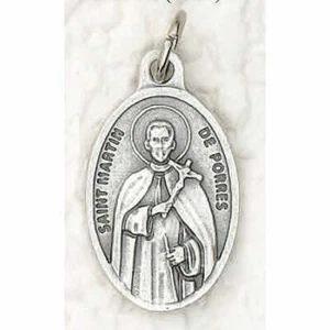 St. Saint Martin de Porres + Pray for Us - Die-Cast-Silver tone Ox 1 inch Medal - Picture 1 of 4