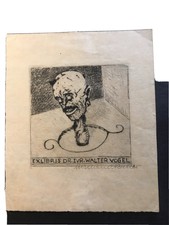 Bauer Ex Libris 1922 Acquaforte di Hermann Bauer 1892-1976 per Walter Vogel