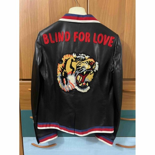 GUCCI rara giacca pelle di agnello ricamata tigre IT 40 nuova con etichette