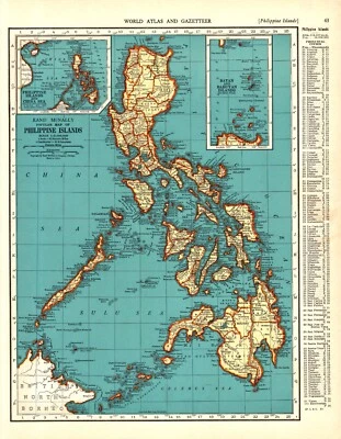 1941 Antique PHILIPPINES Map Vintage Map of the Philippine Islands Map 2182 - Image 1 of 3
