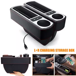Left&Right Car Side Fill Seat Console Charging Storage Box Dual USB Cup Holders - Picture 1 of 11